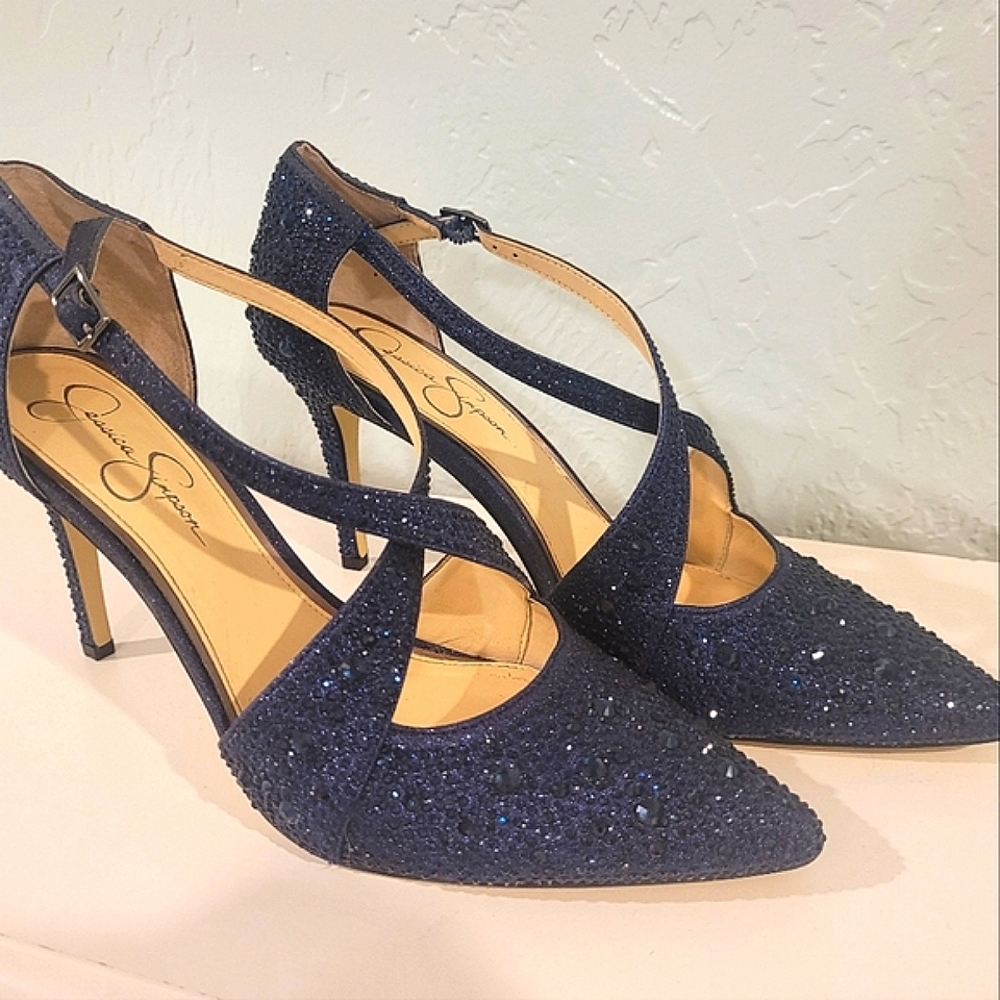 Jessica Simpson Women's Rhineshone Accile Pump In Navy Blue Size 9